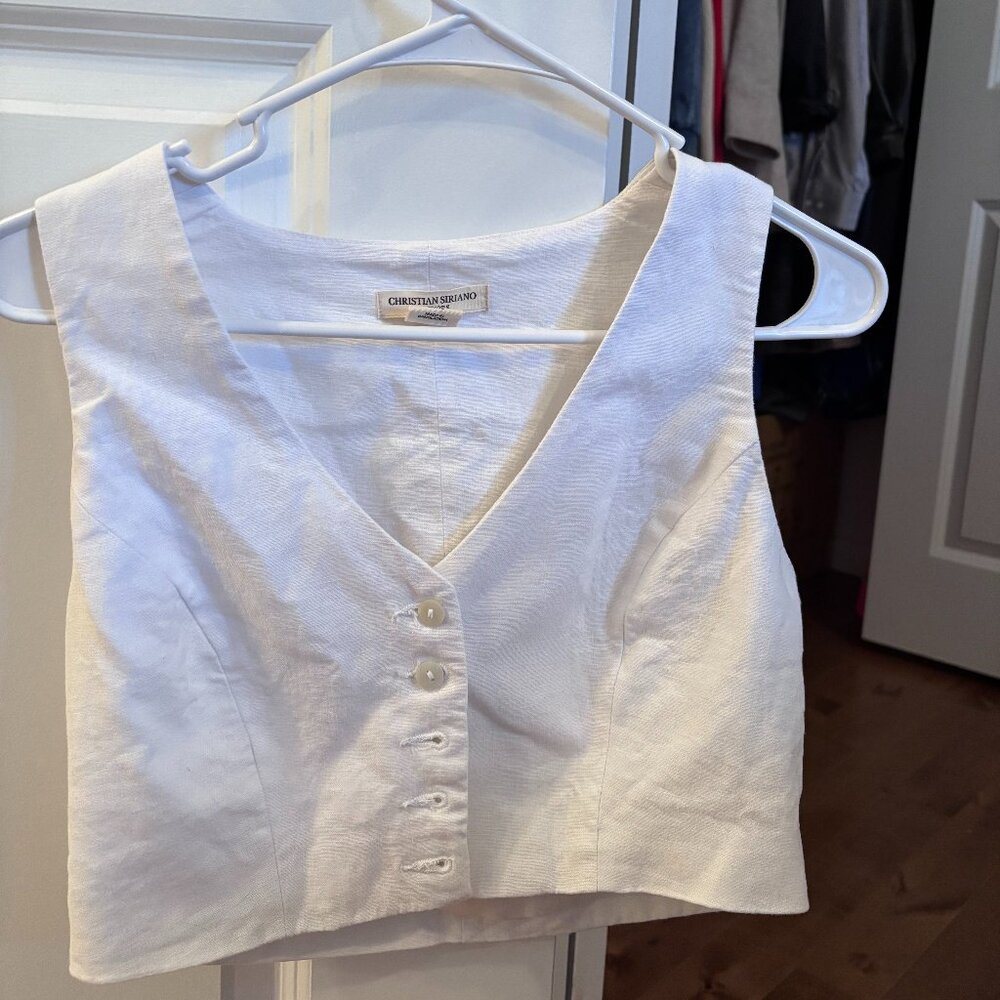 white linen vest top